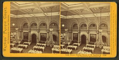 Lick House, Dining Room, JW Lawlor & Co, Proprietors, San Francisco, [Watkins' Pacific Coast, 1743] (1861-1873)