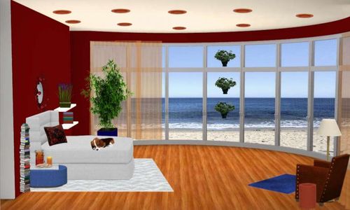 Ocean oasis with sleeping dog and levitating plants Digital Dollhouse